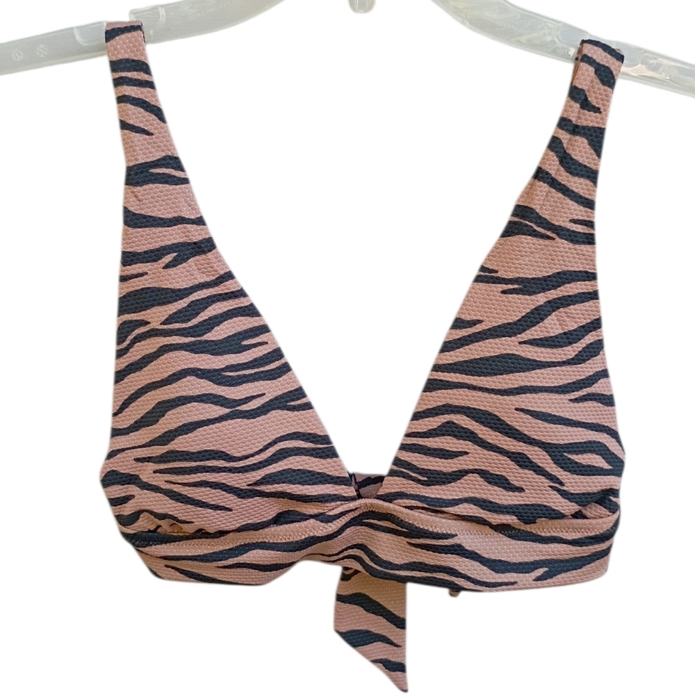 aerie Tan & Black Zebra-Print Tie-Back Bikini Top sz S NEW